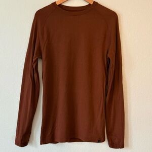 Ridge Merino Wool Men Brown Inversion Heavyweight Base layer Crew Neck Shirt